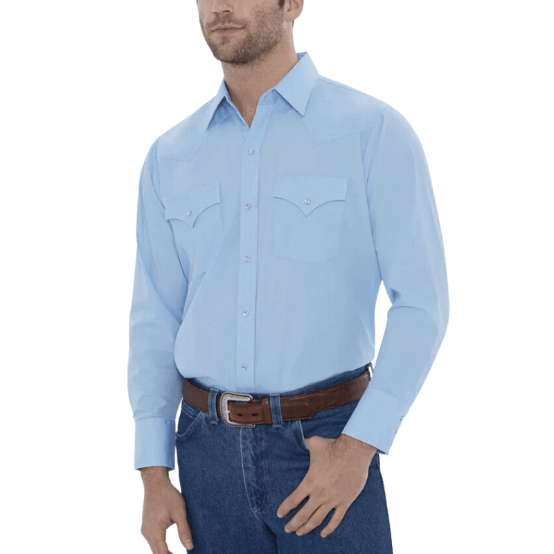 Ely Cattleman Men s Light Blue Long Sleeve Western Shirt 1520190582 Russell s Western Wear Inc