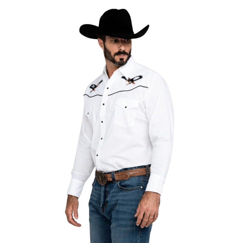 ELY & WALKER Shirts Ely & Walker Men's White Embroidered Eagle Long Sleeve Western Snap Shirt 15203961-01