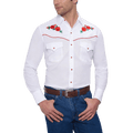 ELY & WALKER Shirts Ely & Walker Men's White Embroidered Rose Long Sleeve Western Snap Shirt 15203901-06