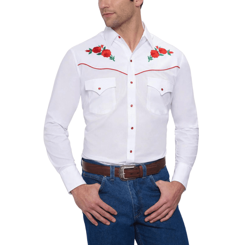 ELY & WALKER Shirts Ely & Walker Men's White Embroidered Rose Long Sleeve Western Snap Shirt 15203901-06