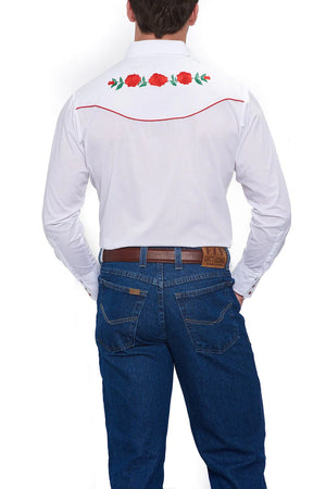 ELY & WALKER Shirts Ely & Walker Men's White Embroidered Rose Long Sleeve Western Snap Shirt 15203901-06