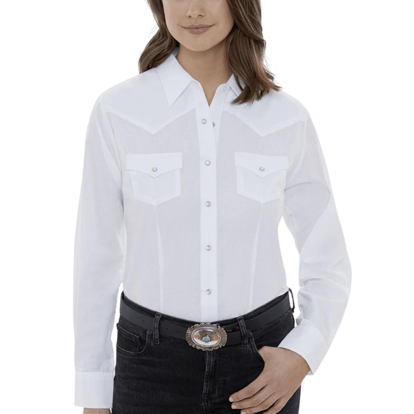 Ely Cattleman Women s White Long Sleeve Western Snap Shirt 15321905 01 Russell s Western Wear Inc