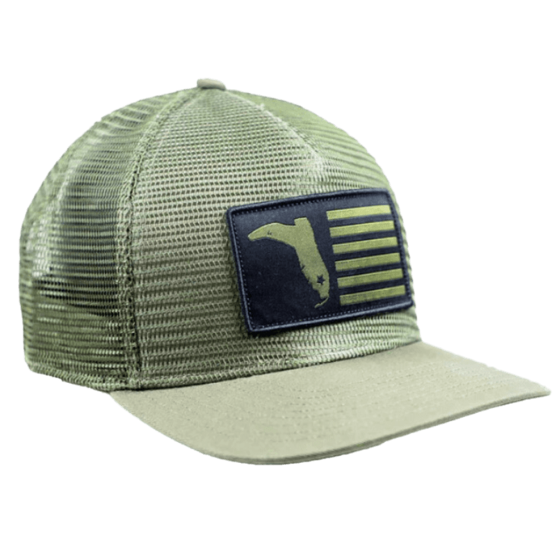 FLORIDA CRACKER TRADING Hats Florida Cracker Trading Co. Men's Military Green Black Flag Mesh Trucker Hat