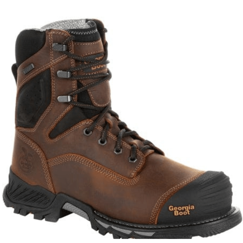 GEORGIA BOOT Boots Georgia Boot Men's Rumbler Black and Brown 8 Inch Composite Toe Waterproof Work Boot GB00285