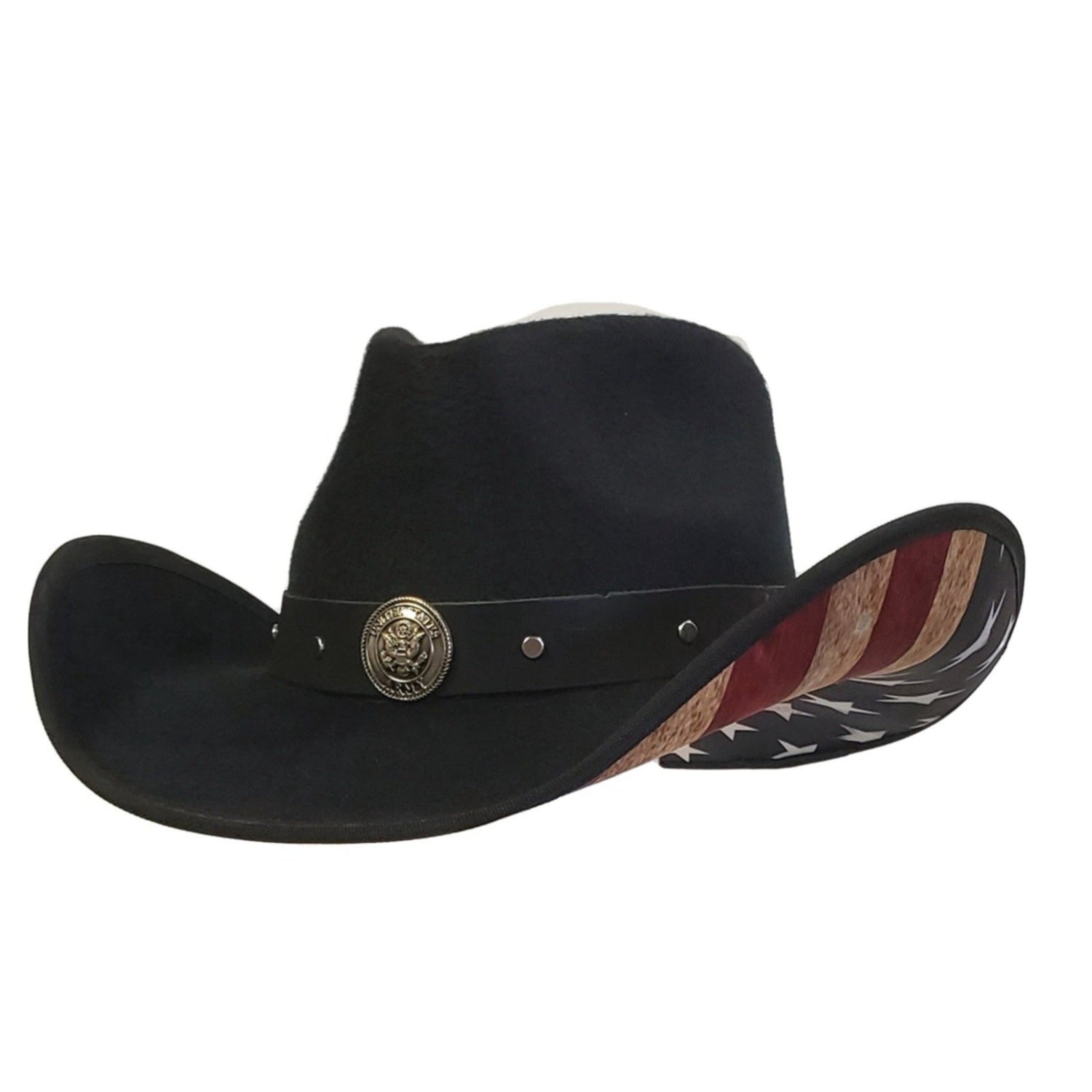 Gone Country Hats Men & Women's Hats Small 6-7/8 to 7 / American Flag Black Cotton Felt Army Heroes (Renagade Series) - American Flag Black Cotton Poly Felt