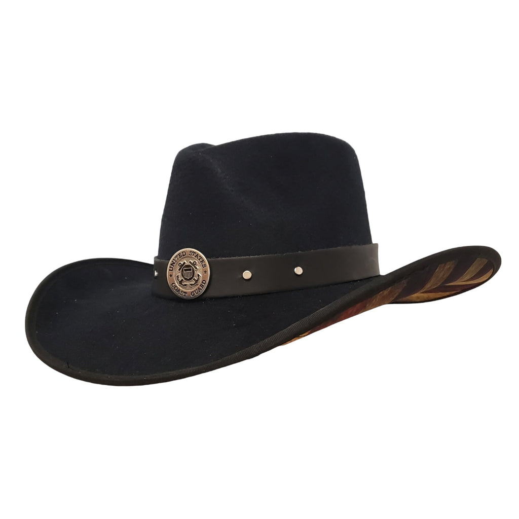 Gone Country Hats Men & Women's Hats Small 6-7/8 to 7 / American Flag Black Cotton Felt Coast Guard Heroes - American Flag Black Cotton Poly Felt