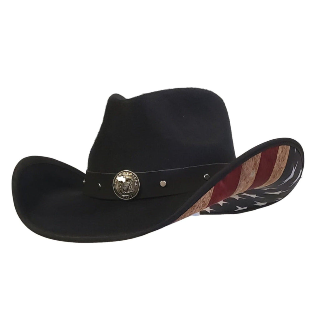 Gone Country Hats Men & Women's Hats Small 6-7/8 to 7 / American Flag Black Cotton Felt Navy Heroes - American Flag Black Cotton Poly Felt