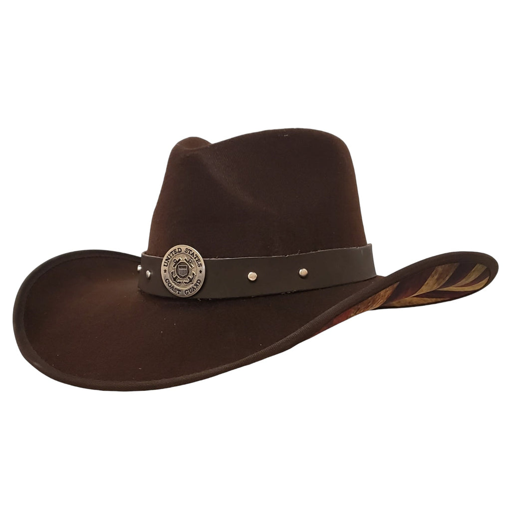 Gone Country Hats Men & Women's Hats Small 6-7/8 to 7 / American Flag Brown Cotton Felt COAST GUARD HEROES BROWN COTTON USA