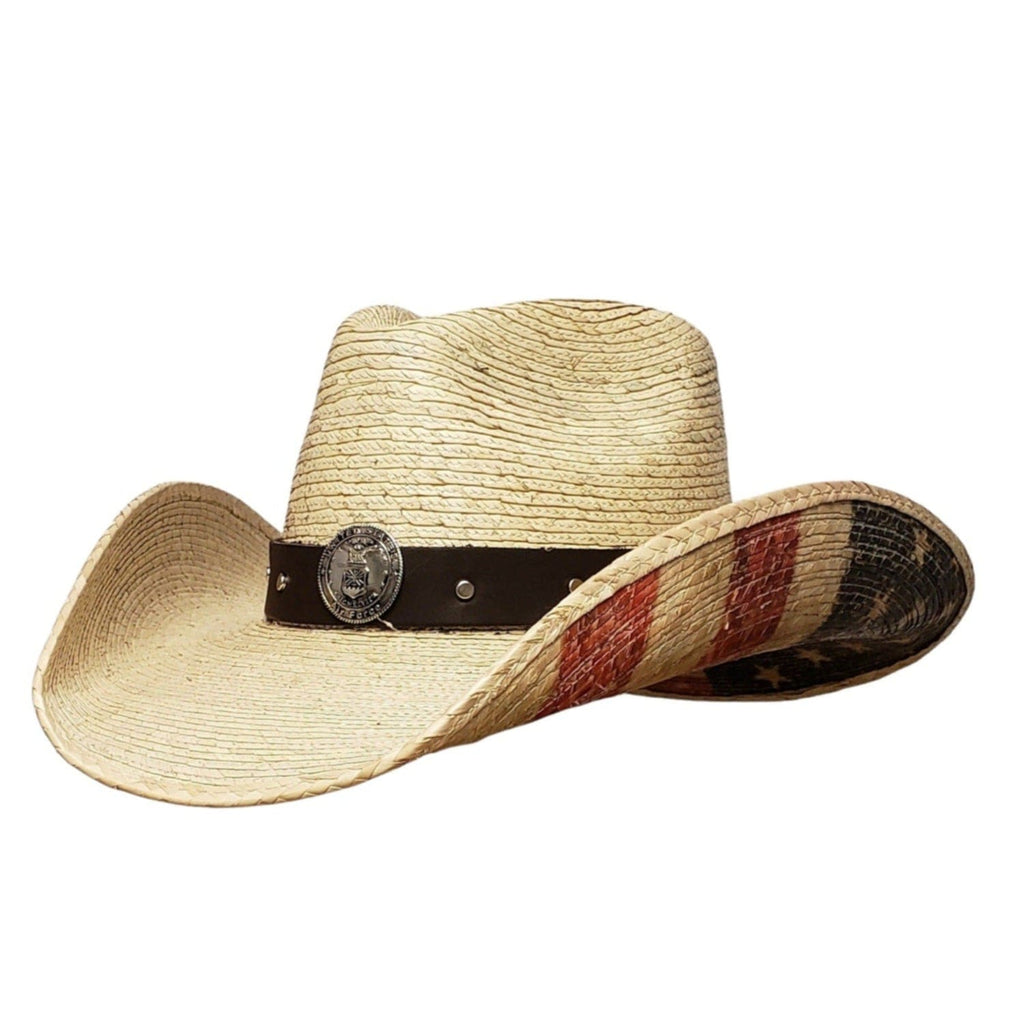 Gone Country Hats Men & Women's Hats Small 6-7/8 to 7 / American Flag Palm Straw Air Force Heroes (Renagade Series) - American Flag Palm Straw