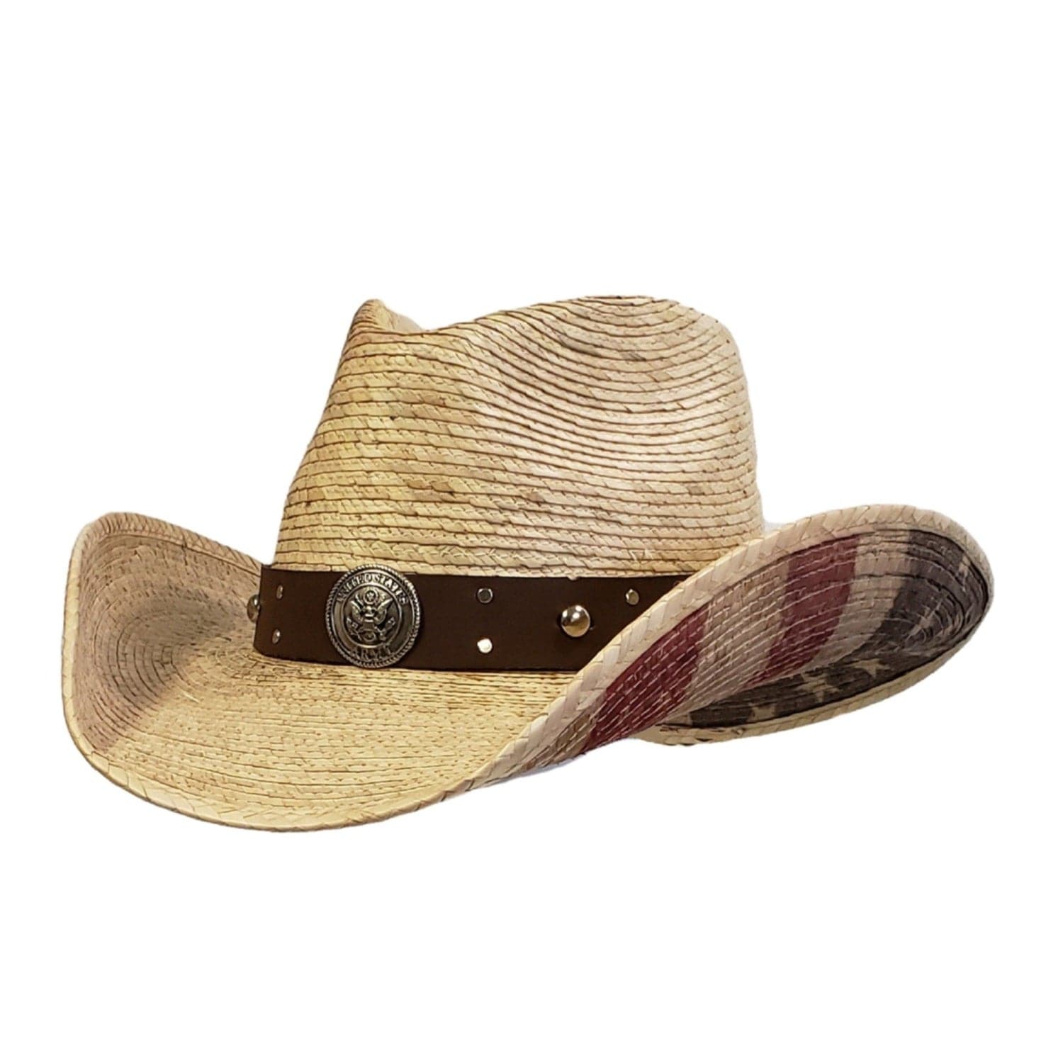 Gone Country Hats Men & Women's Hats Small 6-7/8 to 7 / American Flag Palm Straw Army Heroes (Renagade Series) - American Flag Palm Straw