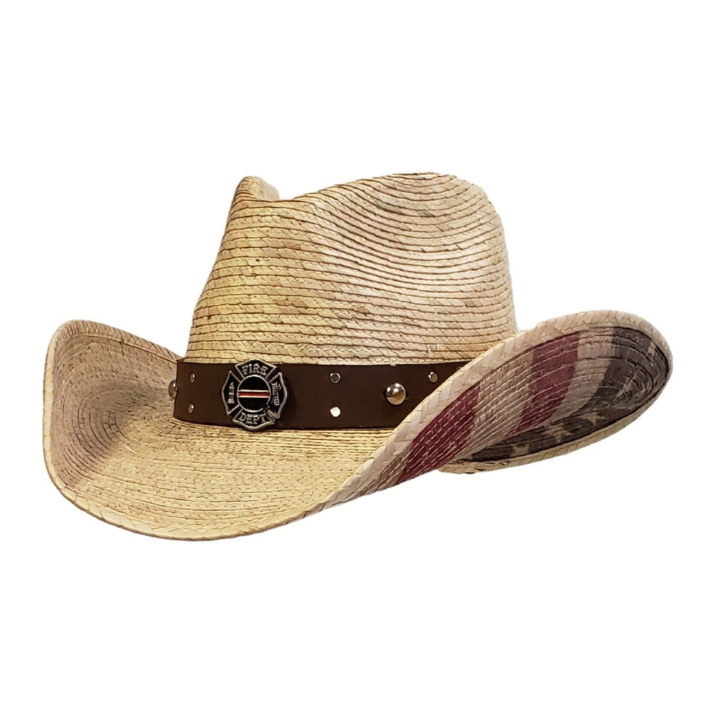 Gone Country Hats Men & Women's Hats Small 6-7/8 to 7 / American Flag Palm Straw Firefighter Heroes - American Flag Palm Straw