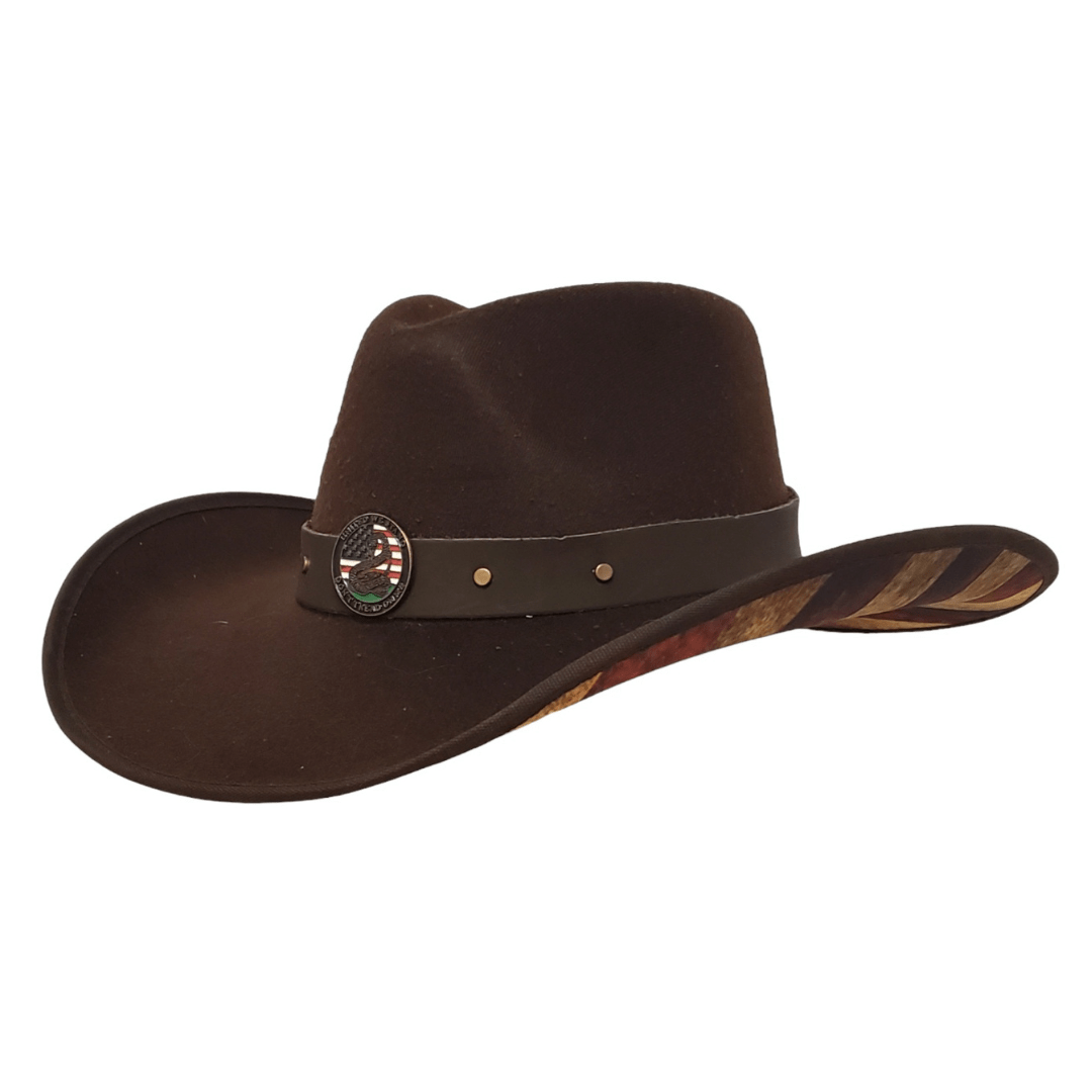 Gone Country Hats Men & Women's Hats Small  fits 6-7/8 to 7 / American Flag Brown Cotton Don't Tread On Me - American Flag Brown Cotton Poly Felt