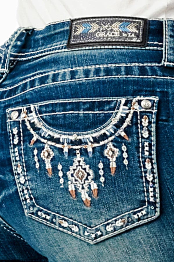 Grace In LA Jeans Grace in LA Necklace Embellishment Mid Rise Bootcut Jeans EBS647