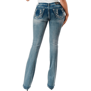 Grace In LA Jeans Grace in LA Women's Leather Horseshoe Mid Rise Bootcut Jeans EBS668