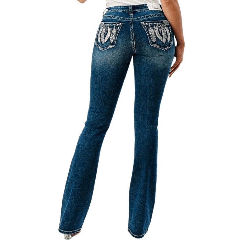 Grace in LA Women's Silver Aztec Feather Mid Rise Bootcut Jeans EBS512 -  Russell's Western Wear, Inc.
