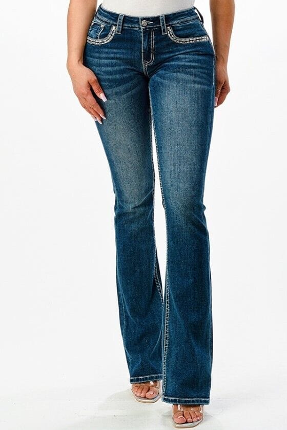 Grace In LA Jeans Grace in LA Women's Silver Aztec Feather Mid Rise Bootcut Jeans EBS512SL