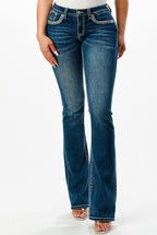 Grace In LA Jeans Grace in LA Women's Silver Aztec Feather Mid Rise Bootcut Jeans EBS512SL