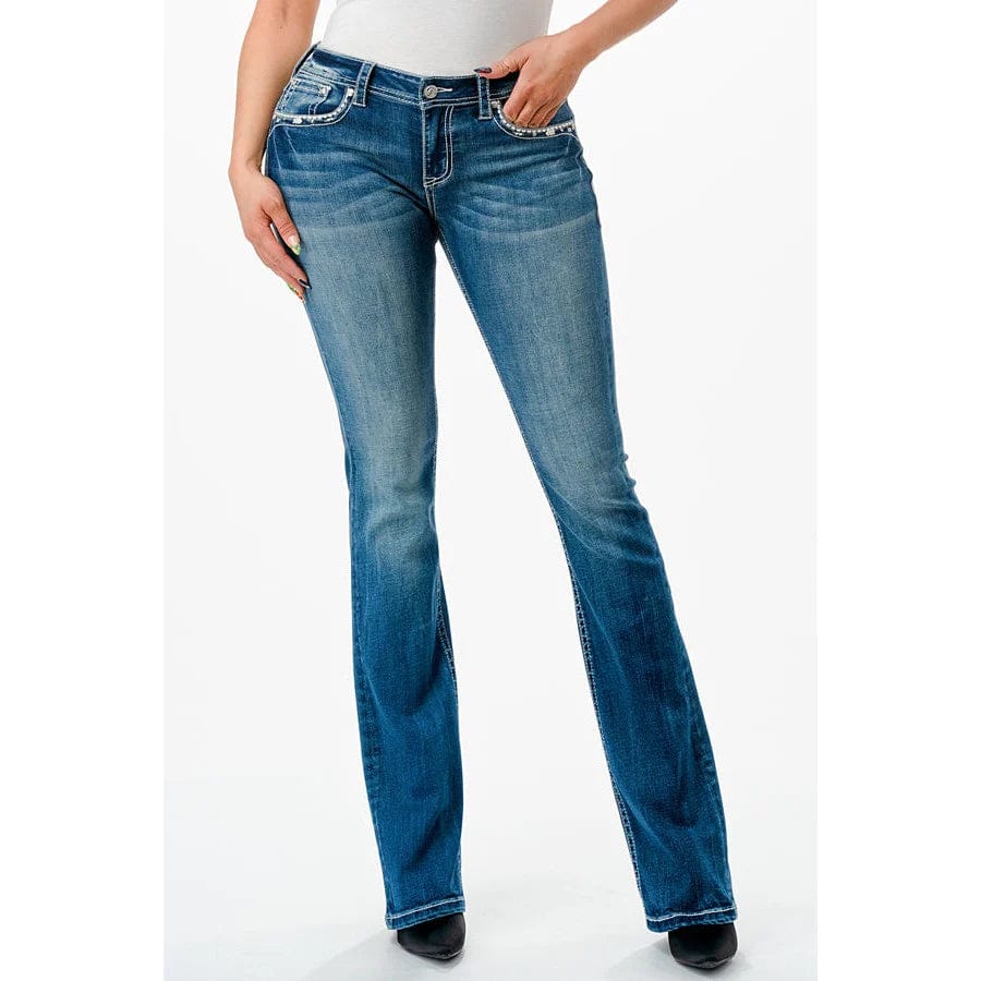 Grace in LA Women s Steer Head Mid Rise Bootcut Jeans EB51826