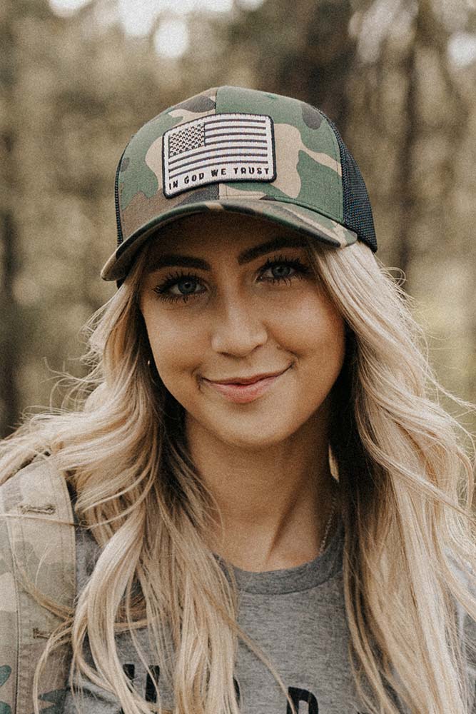Hope Outfitters Hats God We Trust Camo Trucker Hat