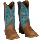 JUSTIN Accessories Justin Women's Brown & Blue Della Water Buffalo Square Toe Western Boots SE2813L