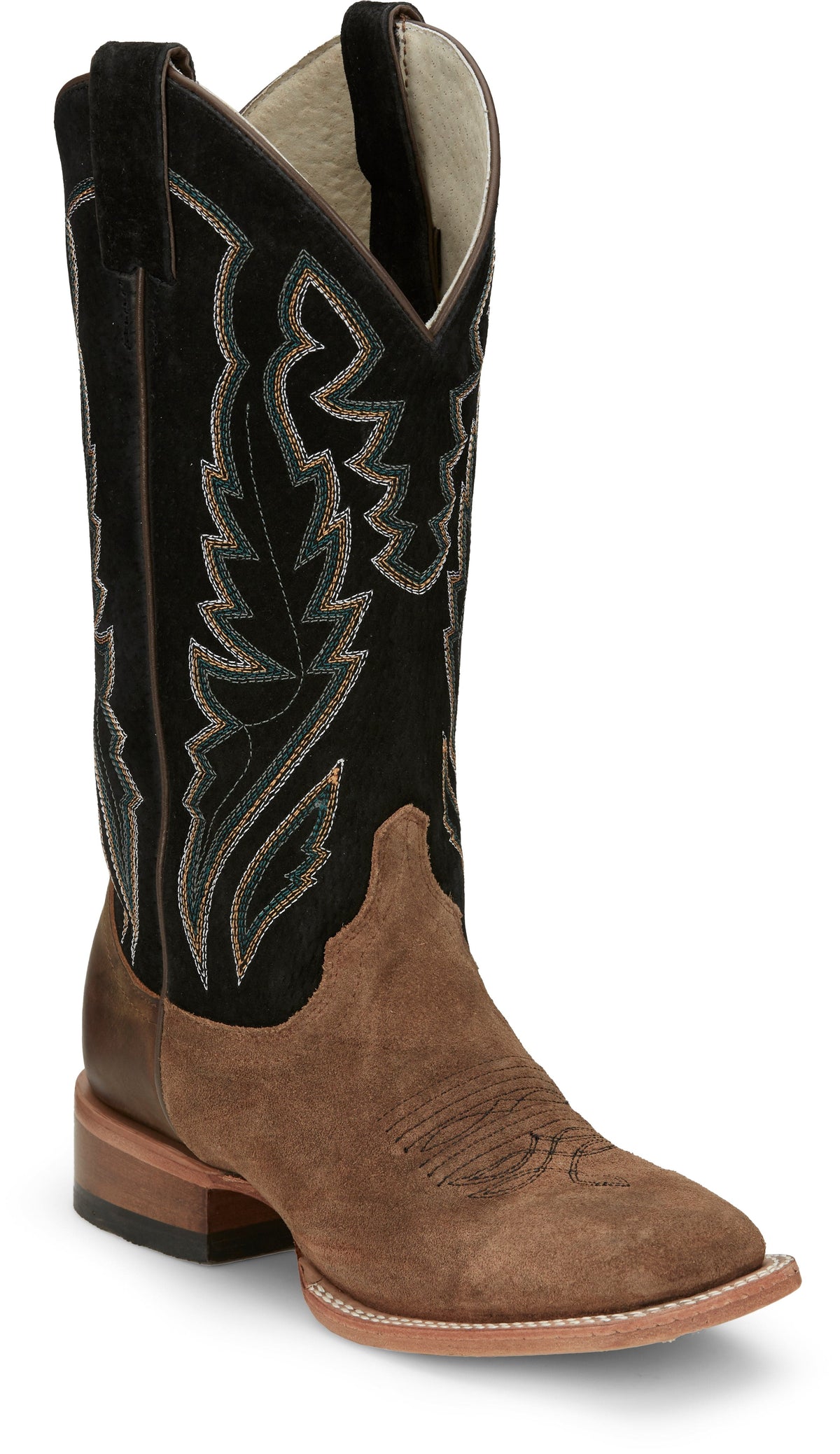 Justin Boots Two-Tone Brown & Black Ranch Cowboy Boots Justin Cowboy Boots 8.5 EE Brown Beige Two-tone Leather  main image 2