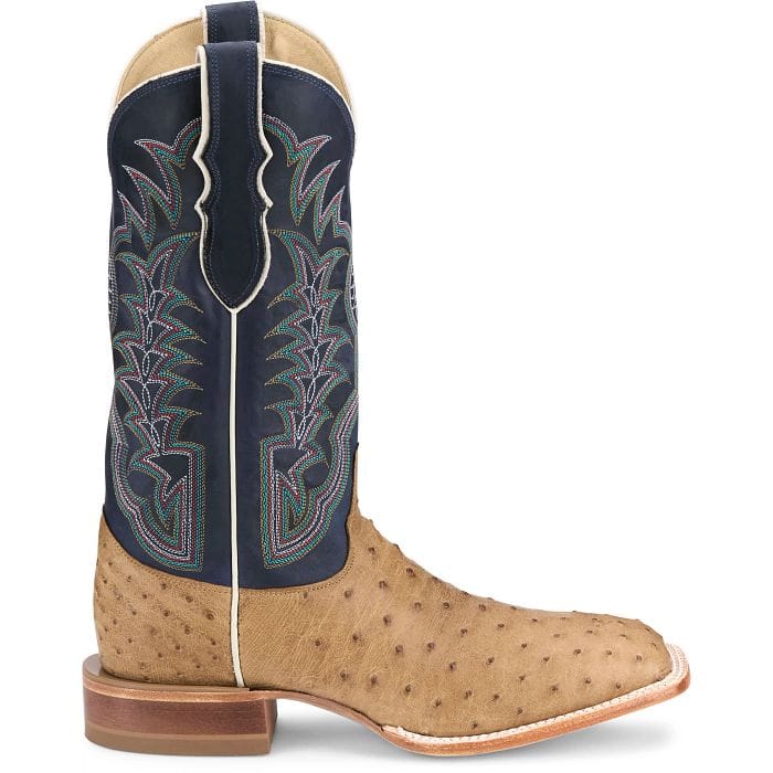 JUSTIN BOOTS Boots Justin Men's Antique Saddle & Navy Chisolm Full Quill Ostrich Exotic Boots JE8170