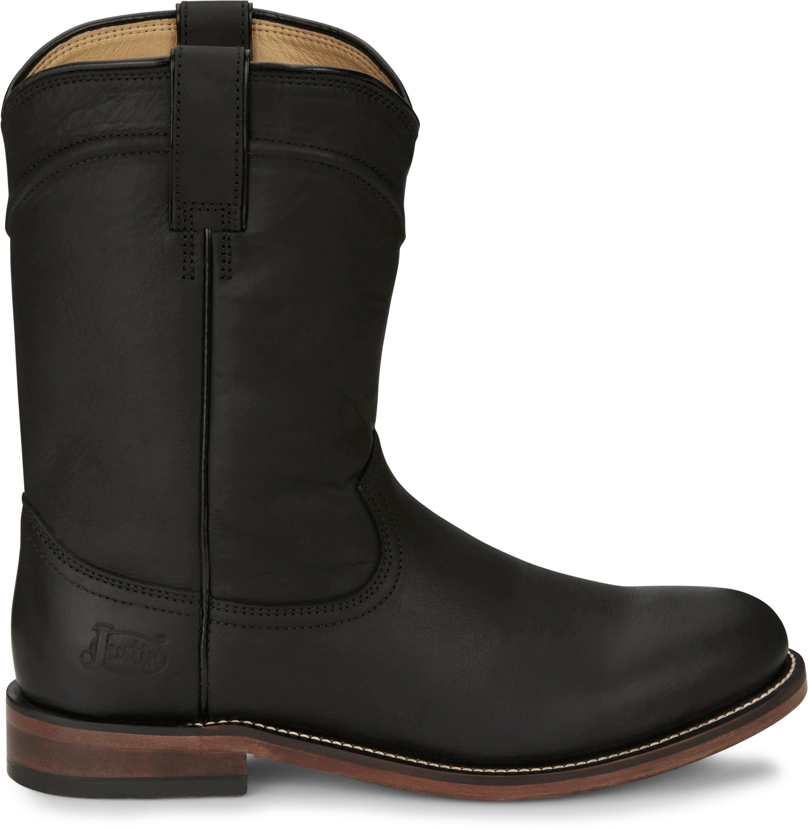 Justin Men's Braswell Black Round Toe Roper Boots RP3741