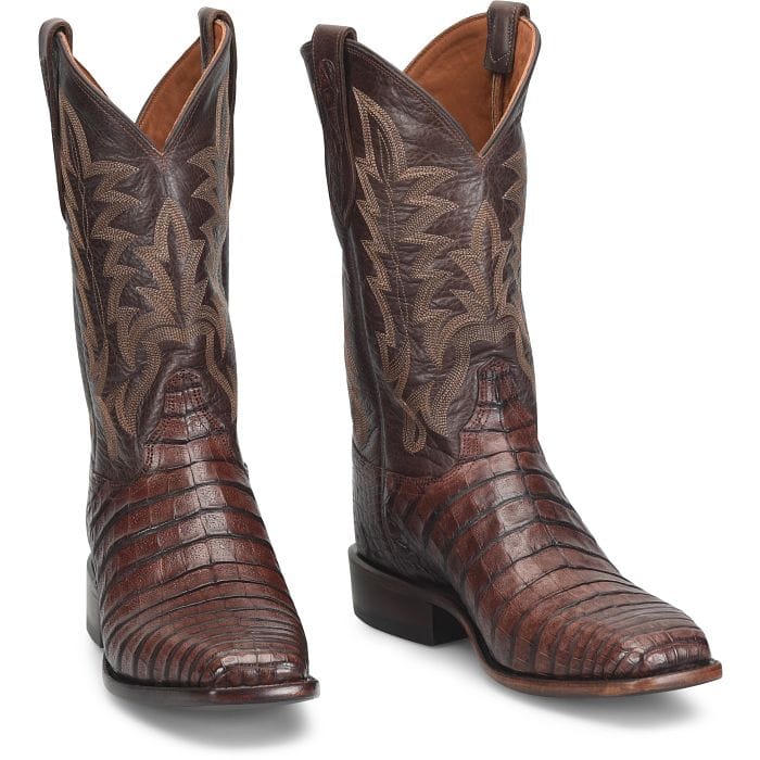 JUSTIN BOOTS Boots Justin Men's Chocolate Brown Panama Caiman Exotice Cowboy Boots GR5332