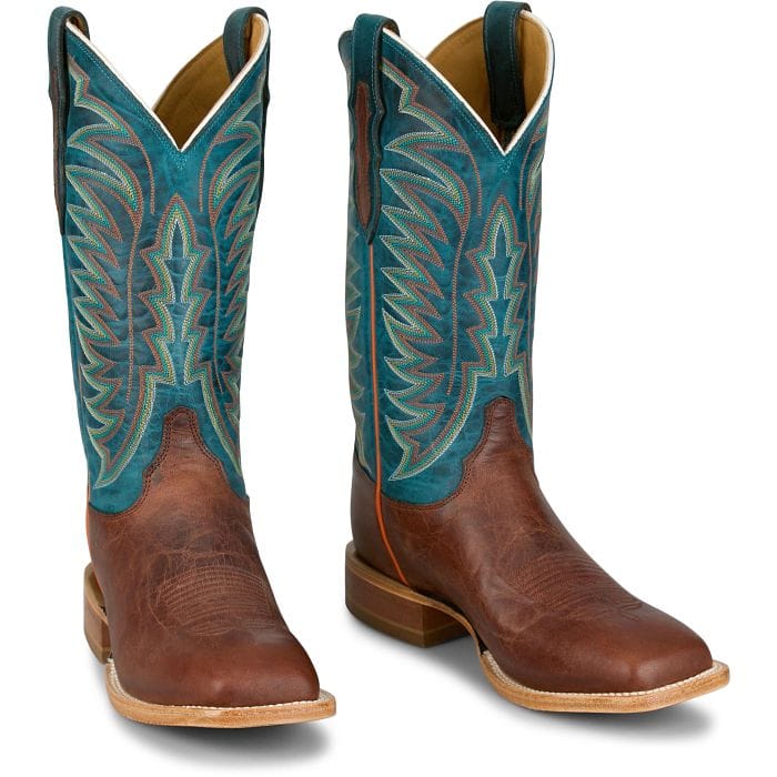 JUSTIN BOOTS Boots Justin Men's Cognac & Blue Burchett Goat Western Boots CX1312