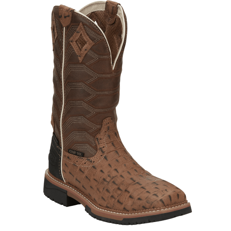 Justin Boots Boots Justin Men’s Hybred Derrickman Caramel Croc Print Comp Toe Work Boot SE4839