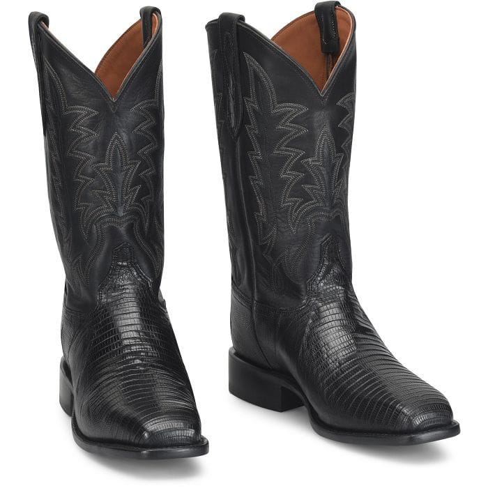 JUSTIN BOOTS Boots Justin Men's Obsidian Black Reposado Lizard Exotic Cowboy Boots GR5331