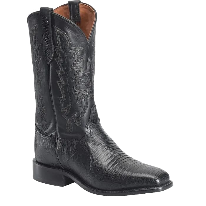 JUSTIN BOOTS Boots Justin Men's Obsidian Black Reposado Lizard Exotic Cowboy Boots GR5331