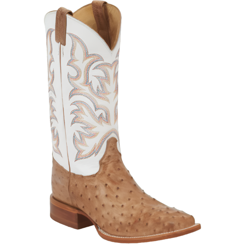 Justin Boots Boots Justin Men's Pascoe Antique Tan & White Full Quill Ostrich Exotic Boots 8572