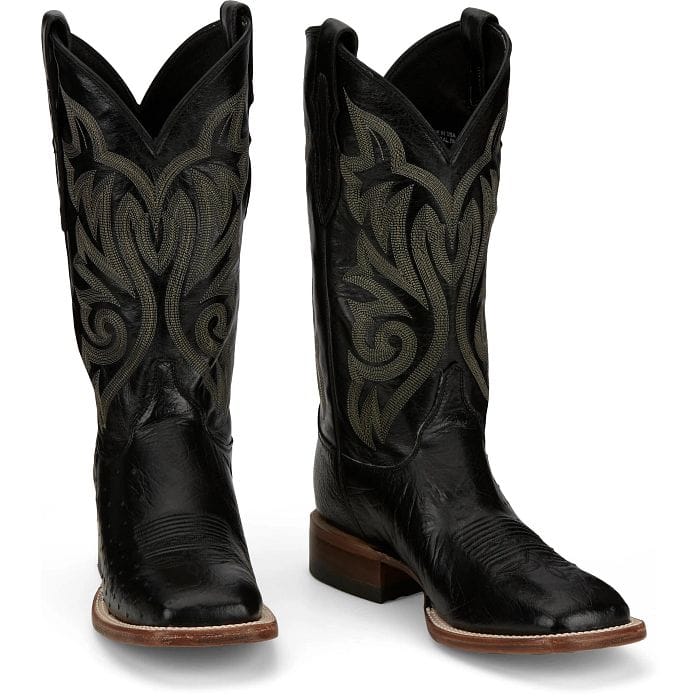 JUSTIN BOOTS Boots Justin Men's Pascoe Black Smooth Ostrich Exotic Western Boots 8170