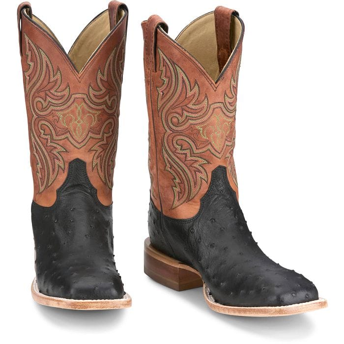 JUSTIN BOOTS Boots Justin Men's Shadow Black Moseley Full Quill Ostrich Exotic Boots JE5173