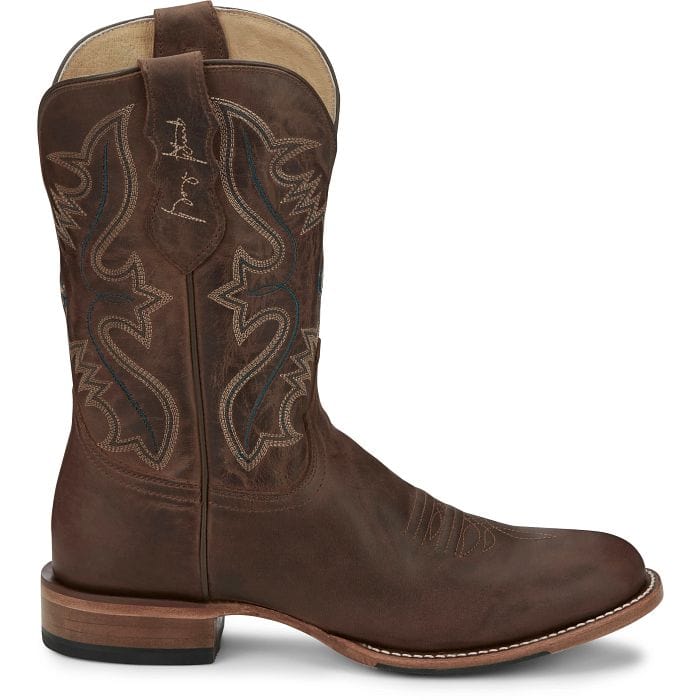 Justin Men's Wells Rich Mahogany Brown Round Toe Western Boots