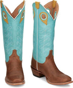 JUSTIN BOOTS Boots Justin Women's Saddle Tan & Sky Blue Hattie Western Boots JP2602