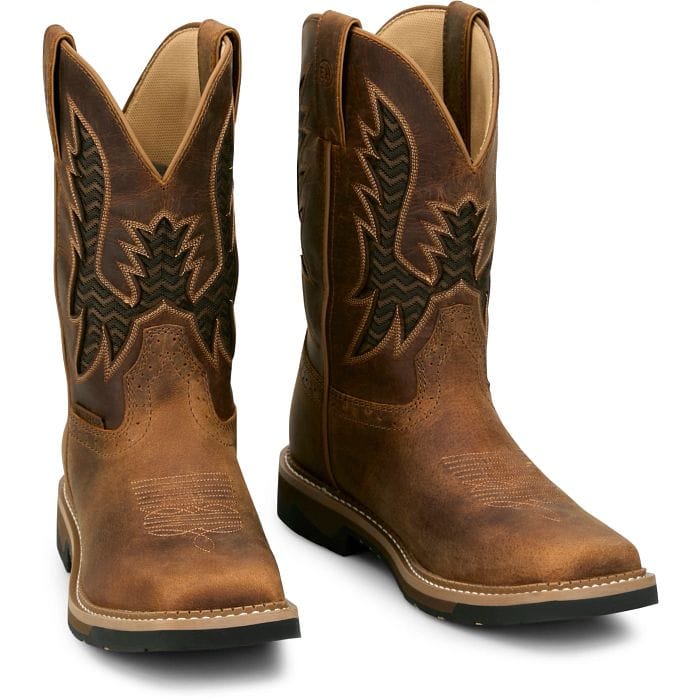 JUSTIN Boots Justin Men's Bolt Pecan Brown Water Buffalo Waterproof Work Boots SE4131
