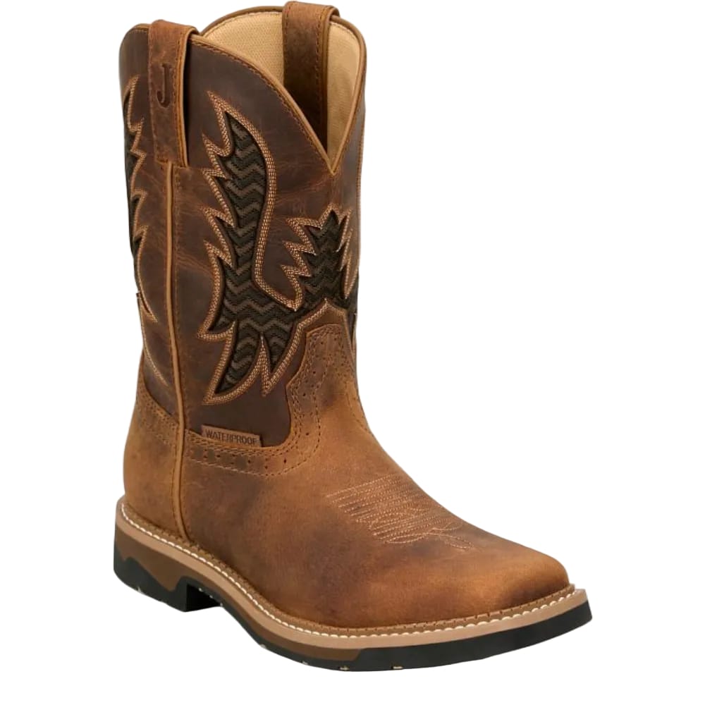JUSTIN Boots Justin Men's Bolt Pecan Brown Water Buffalo Waterproof Work Boots SE4131