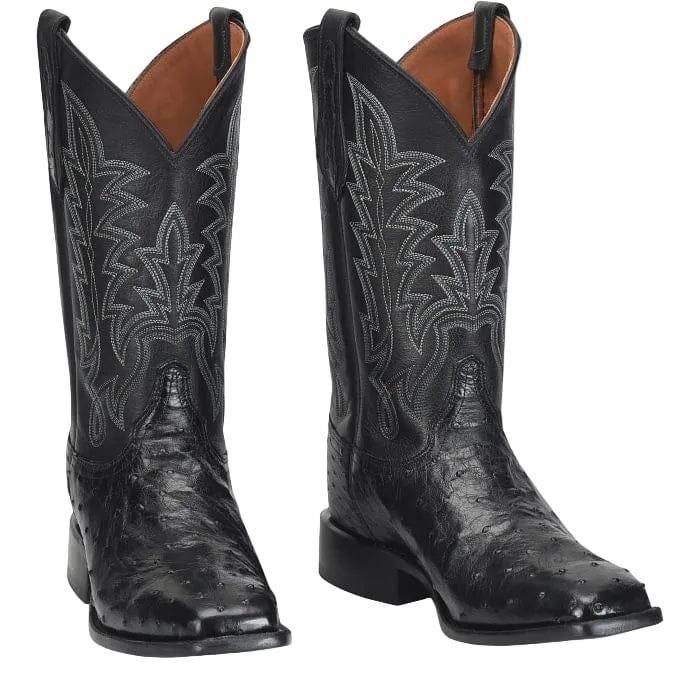 JUSTIN Boots Justin Men's Obsidian Black Rancher Ostrich Exotic Cowboy Boot GR5335