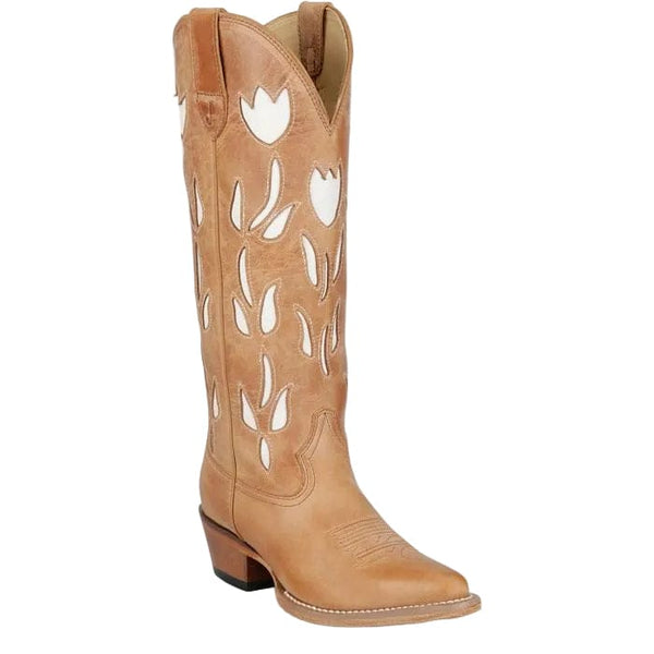 Justin Women's Tan May Floral Inlay Western Boots VN4456