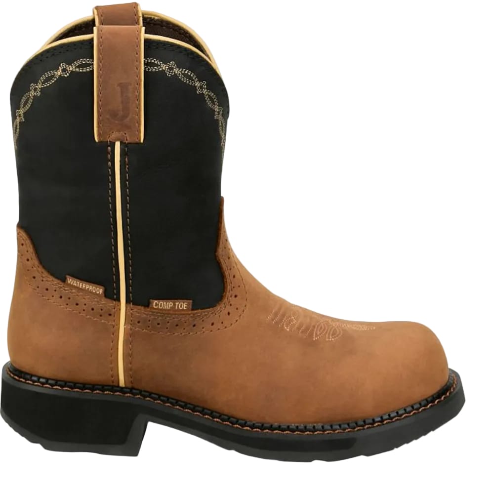 JUSTIN Boots Justin Women's Cognac & Black Darby 8" Waterproof Nano Comp Toe Work Boots GY9949