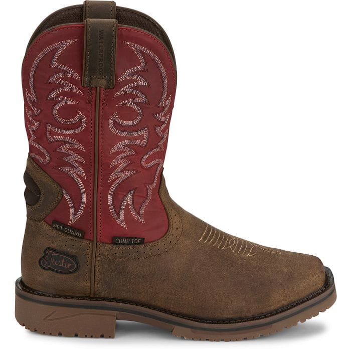 JUSTIN WORK Boots Justin Men's Peanut & Crimson Thorn Waterproof Comp Toe Work Boots SE4753