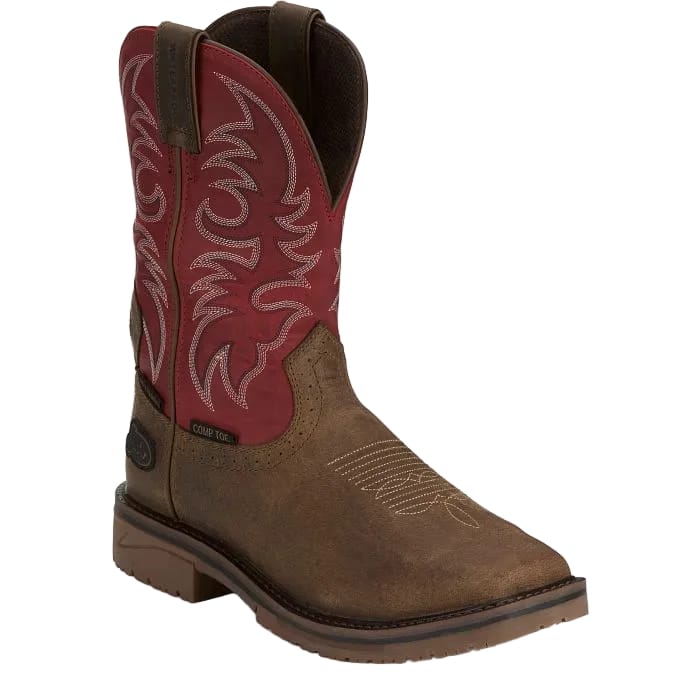 JUSTIN WORK Boots Justin Men's Peanut & Crimson Thorn Waterproof Comp Toe Work Boots SE4753