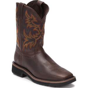 Justin men's rugged tan stampede steel toe work boots on sale