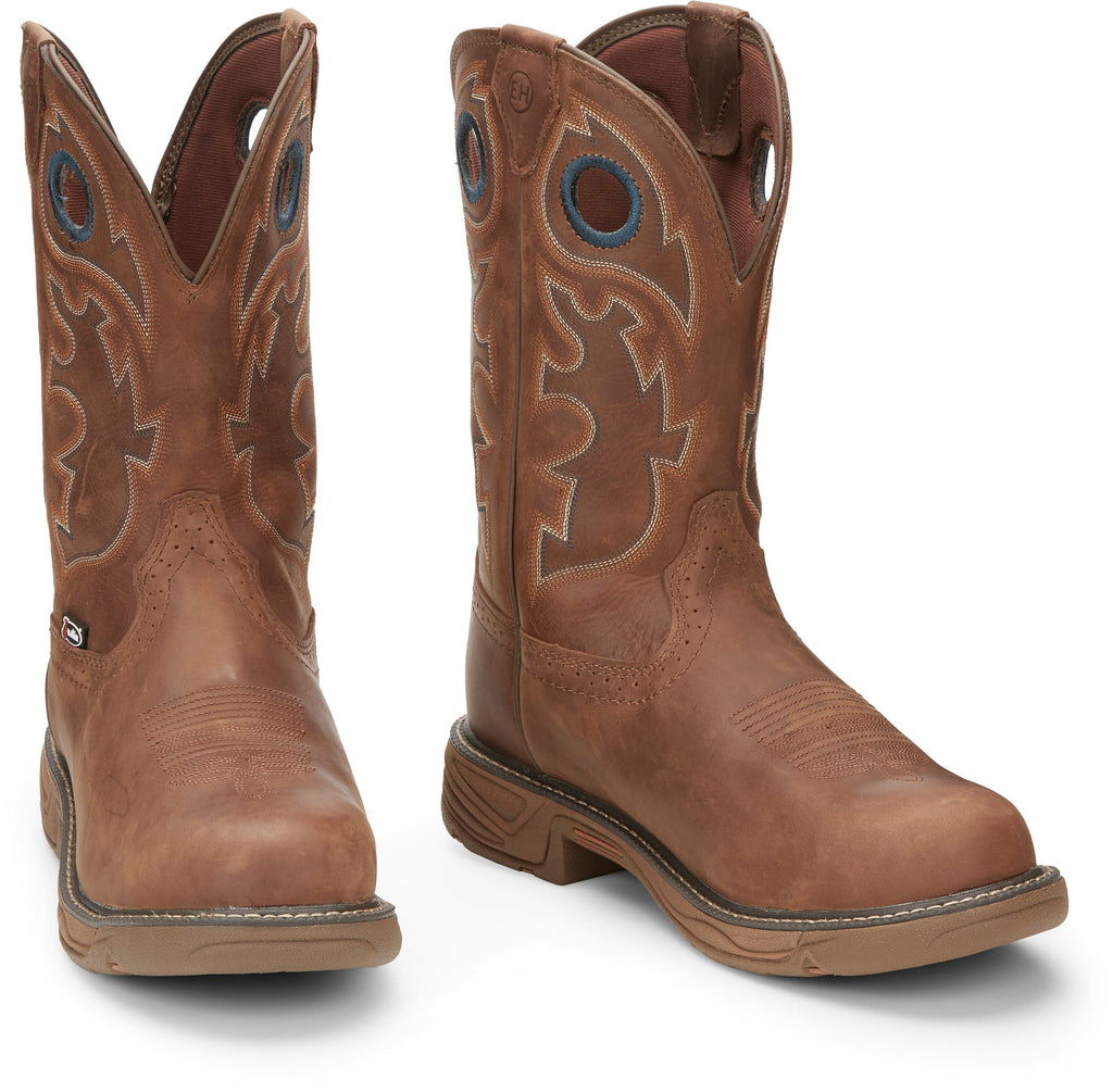 Justin Work Boots Justin Men's Stampede Rush Barley Brown Waterproof Nano Comp Round Toe Work Boots SE4334