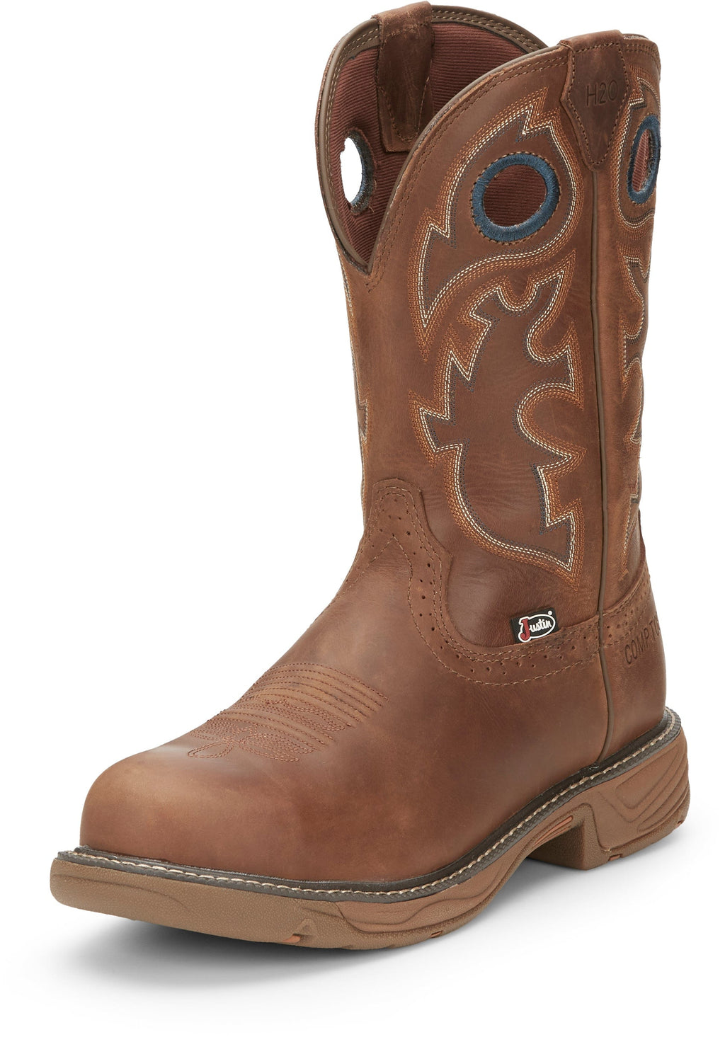 Justin Work Boots Justin Men's Stampede Rush Barley Brown Waterproof Nano Comp Round Toe Work Boots SE4334