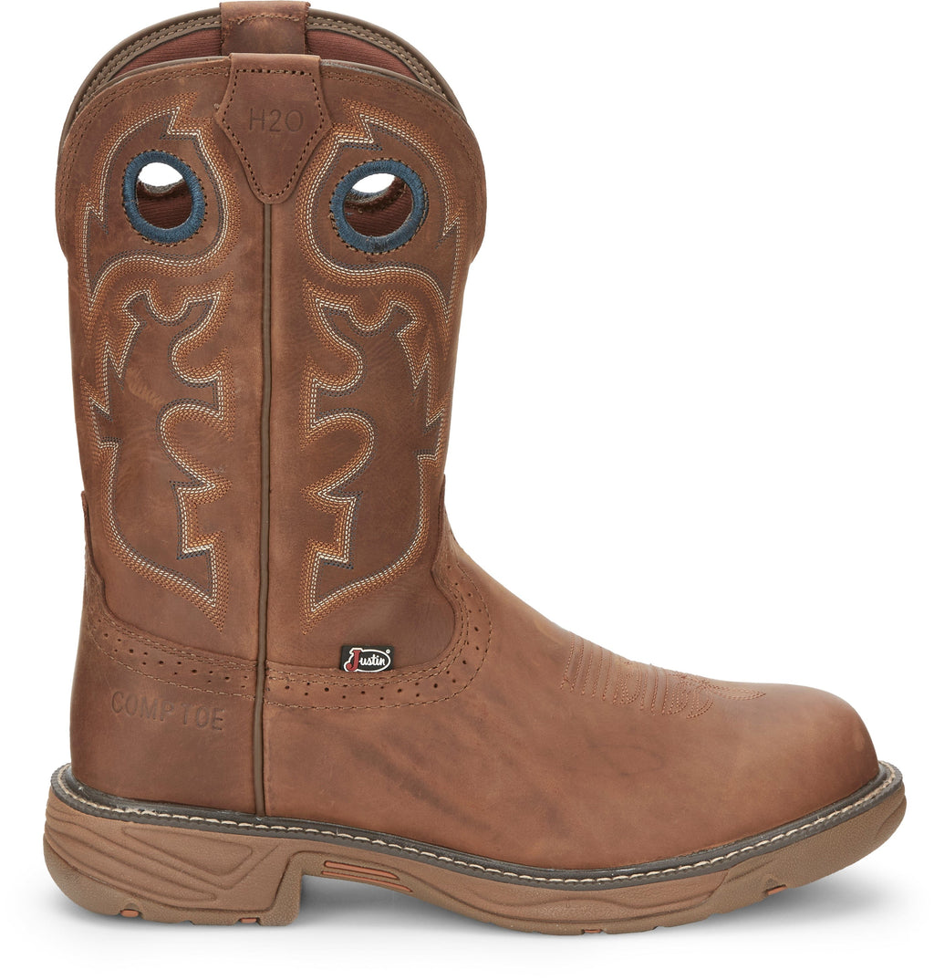 Justin Work Boots Justin Men's Stampede Rush Barley Brown Waterproof Nano Comp Round Toe Work Boots SE4334