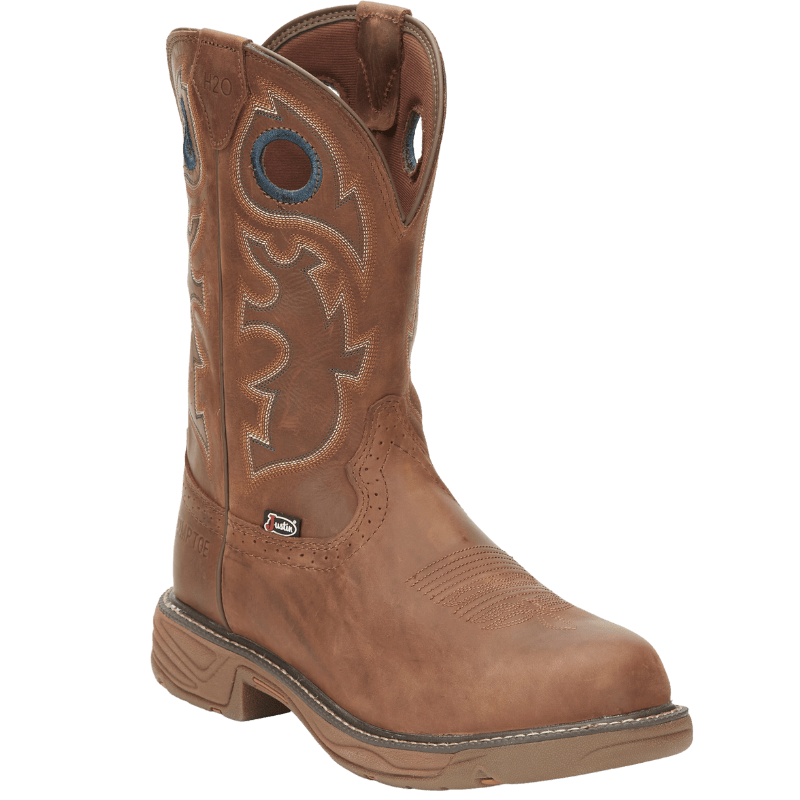 Justin Work Boots Justin Men's Stampede Rush Barley Brown Waterproof Nano Comp Round Toe Work Boots SE4334