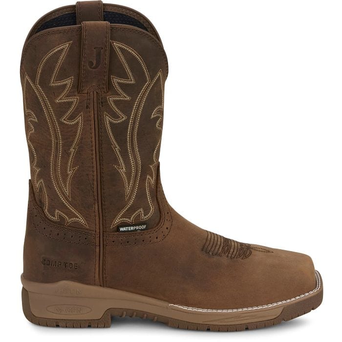JUSTIN WORK Boots Justin Men's Taupe Nitread Waterproof Nano Comp Toe Work Boots CR3207